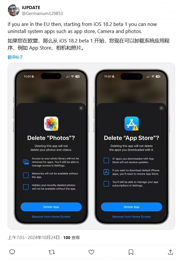 山东苹果手机维修分享iOS 18.2 支持删除 App Store 应用商店 