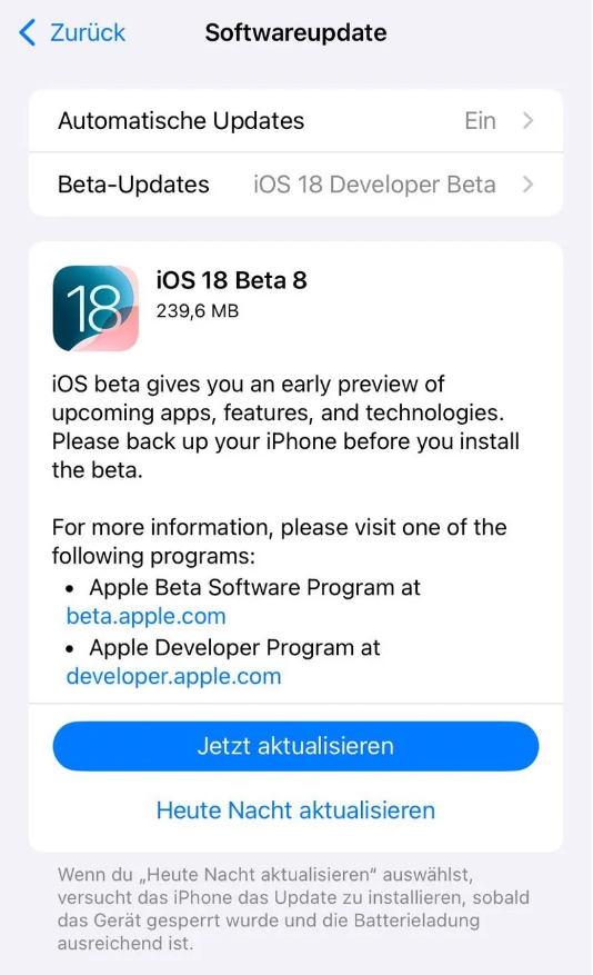 山东苹果手机维修分享苹果 iOS / iPadOS 18 开发者预览版 Beta 8 发布 